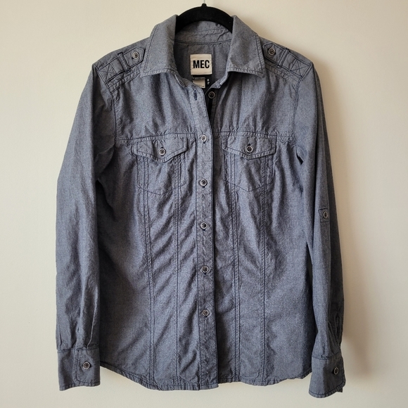MEC Organic Cottion Button Down Shirt Blue-Grey Chambray Size S - Picture 12 of 12